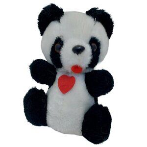 Acme Plush Panda Black White with Red Heart made In Korea 6" Valentines